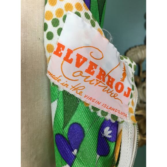 vintage 1970s maxi dress green and yellow mod floral border print polka dot - Picture 2 of 10